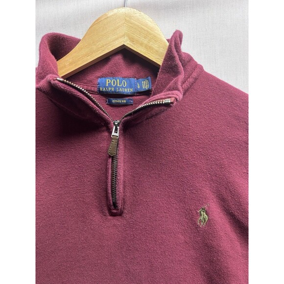 Polo Ralph Lauren Estate Rib Men’s L 1/4 Zip Maroon Pullover Sweatshirt - Picture 2 of 7